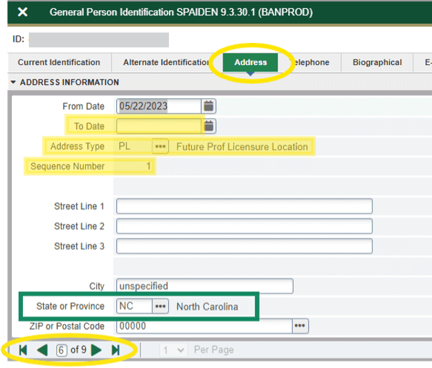 student state for professional licensure program